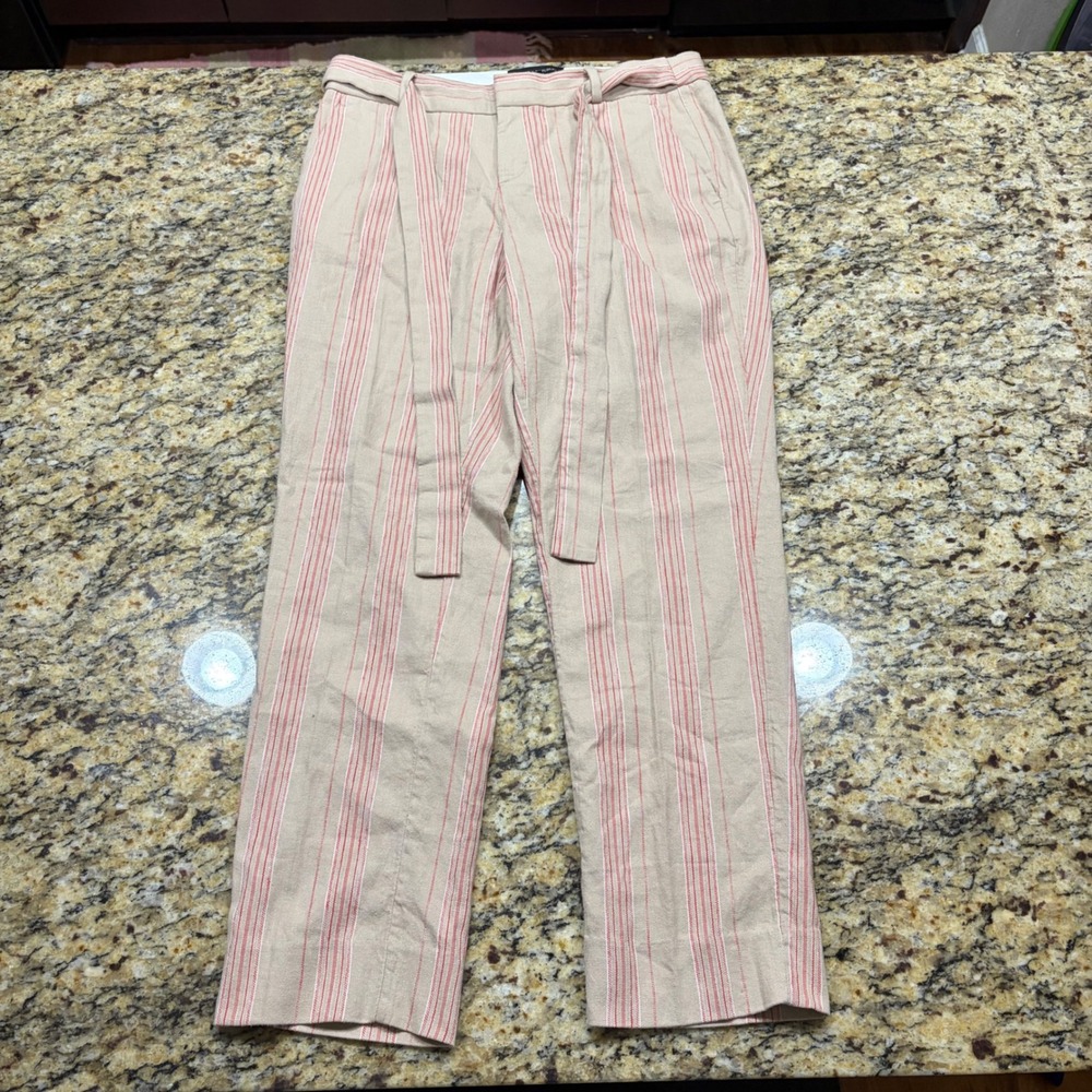 Banana Republic Avery Striped Tailored Trousers Tan Red Size 2 Womens Pants ws